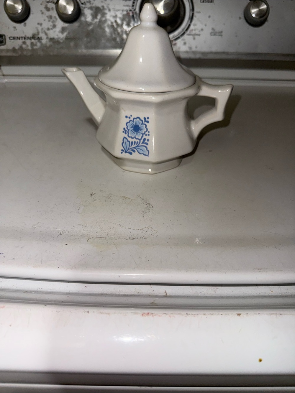 Avon White Ceramic Mini Teapot with Blue Floral Motif